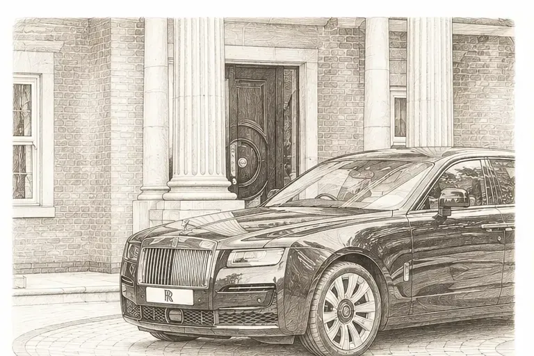 Luxury Rolls-Royce arriving at a completed Cox Jones Interiors residence for client handover