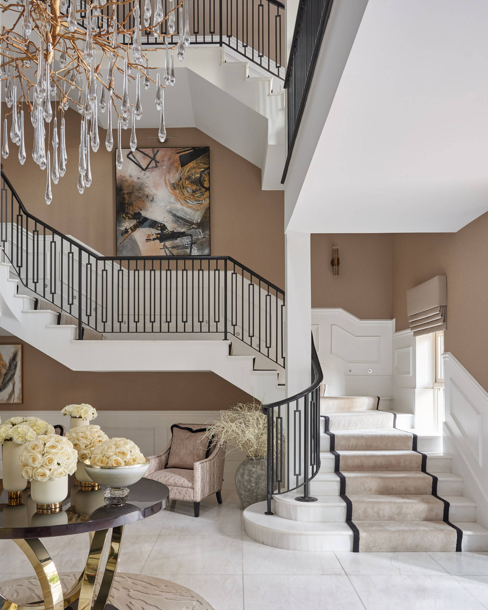 Silverstone Private Mansion entrance hall with a ten-metre crystal and brass chandelier