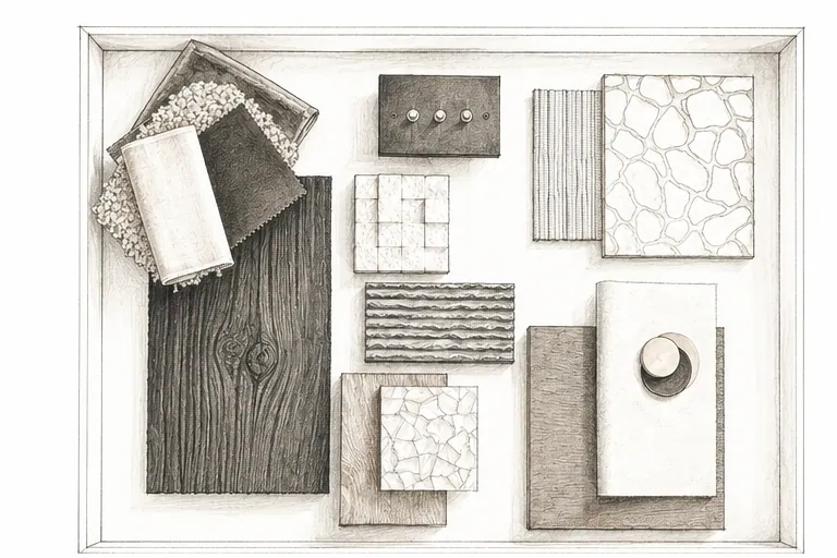 Bespoke material board with fabric, timber and stone samples