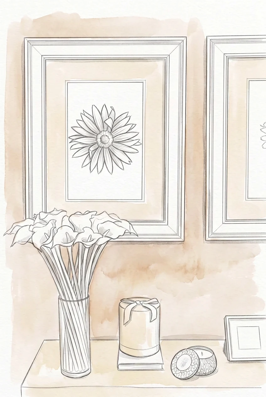 Hand-drawn design sketch of the interior study at Luxury Apartment
