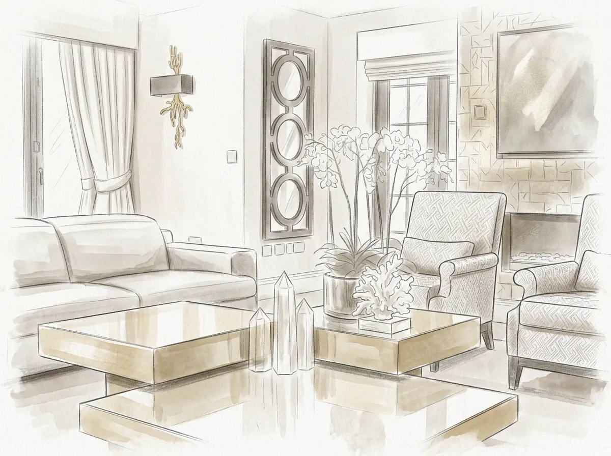 Hand-drawn design sketch of the interior study at Private Family Home