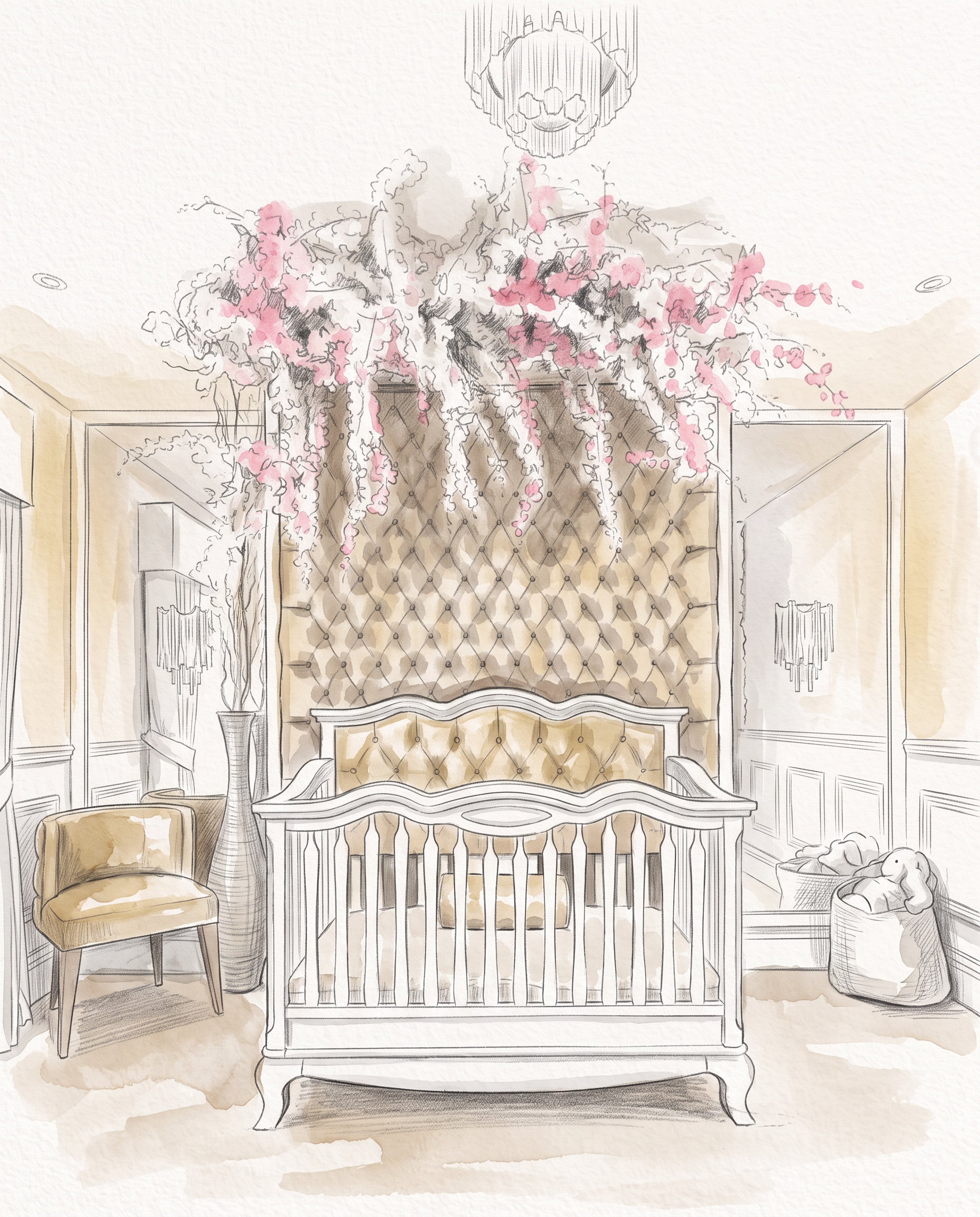 Hand-drawn design sketch of the nursery study at Nursery Design