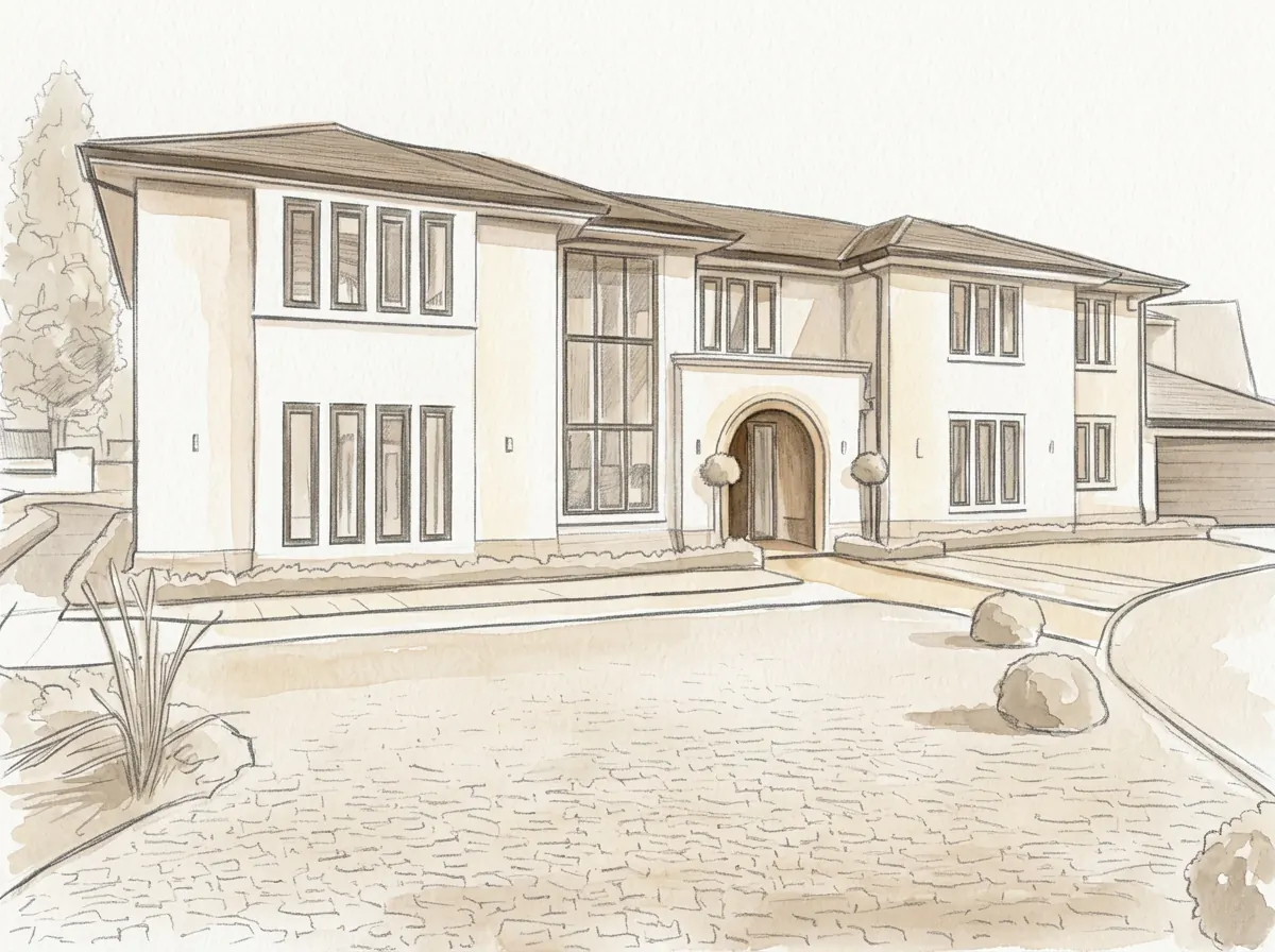 Hand-drawn design sketch of the interior study at Amberley Private Family Home