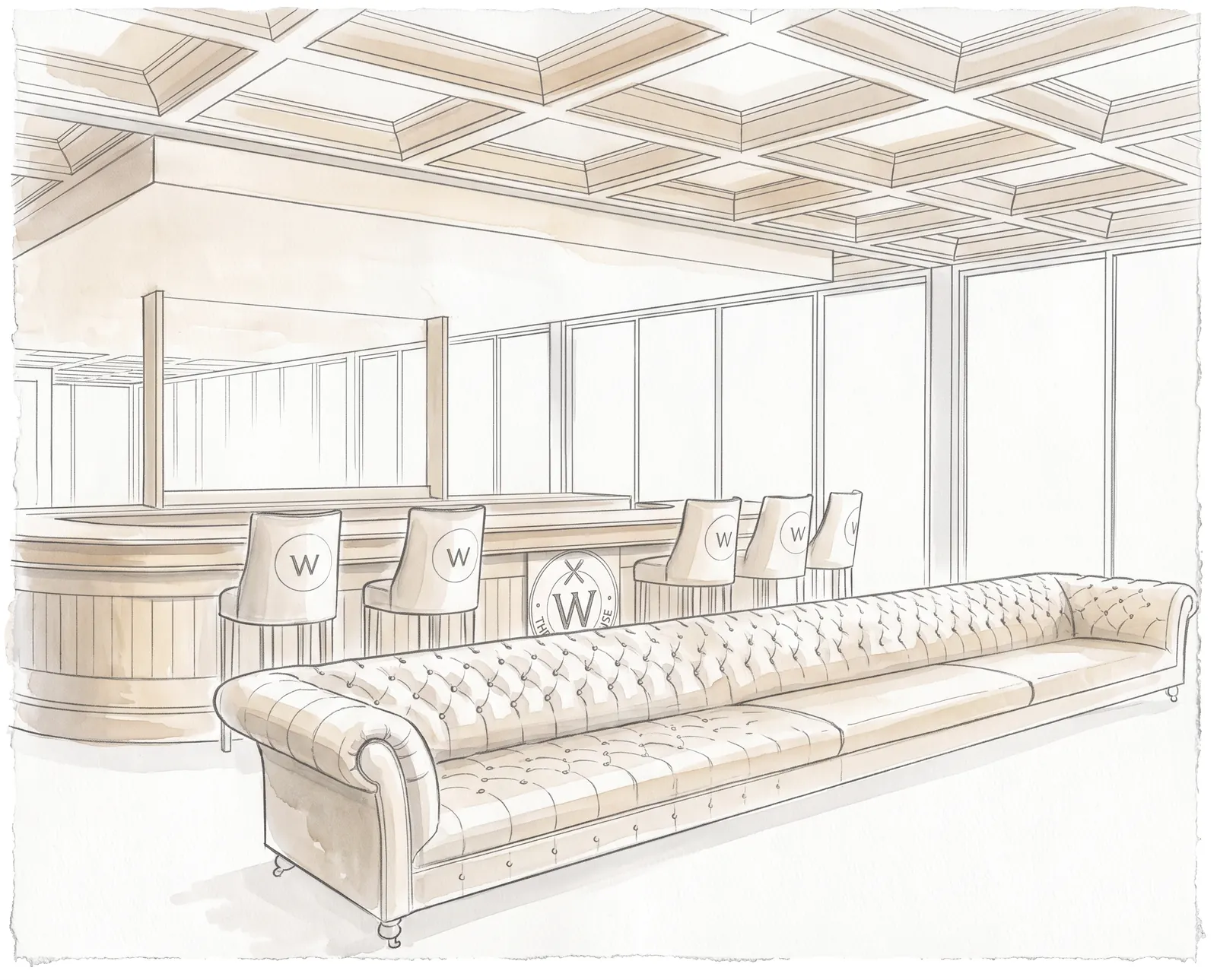 Hand-drawn design sketch of the restaurant study at The Green House Restaurant