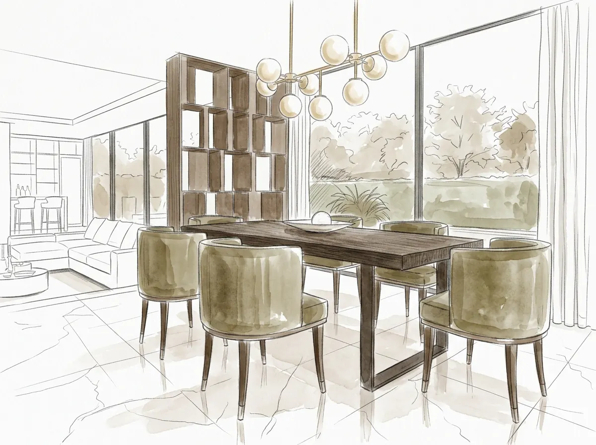 Hand-drawn design sketch of the interior study at West Bay Private Villa